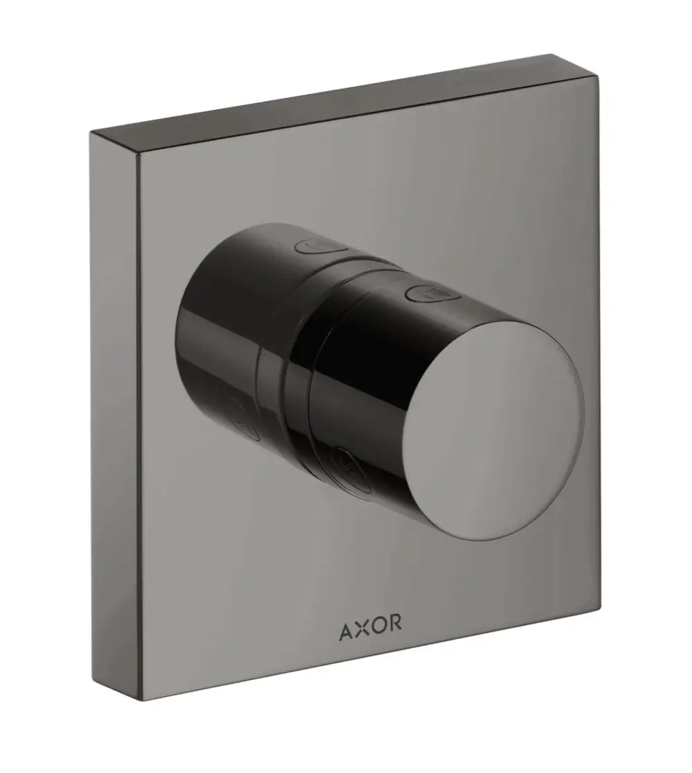 Unterputzventil in Schwarzchrom von AXOR mit runder Steuerung. Das Produkt zeigt eine glatte Oberfläche und minimalistische Knöpfe zur einfachen Handhabung.